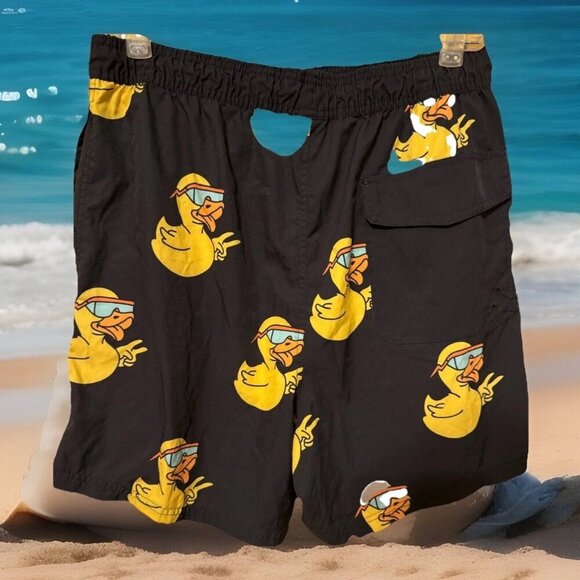 Neff Swim Trunks Men's  XL Black Yellow Rubber Duck Bathing Suit‎ Shorts Printed - Picture 2 of 2